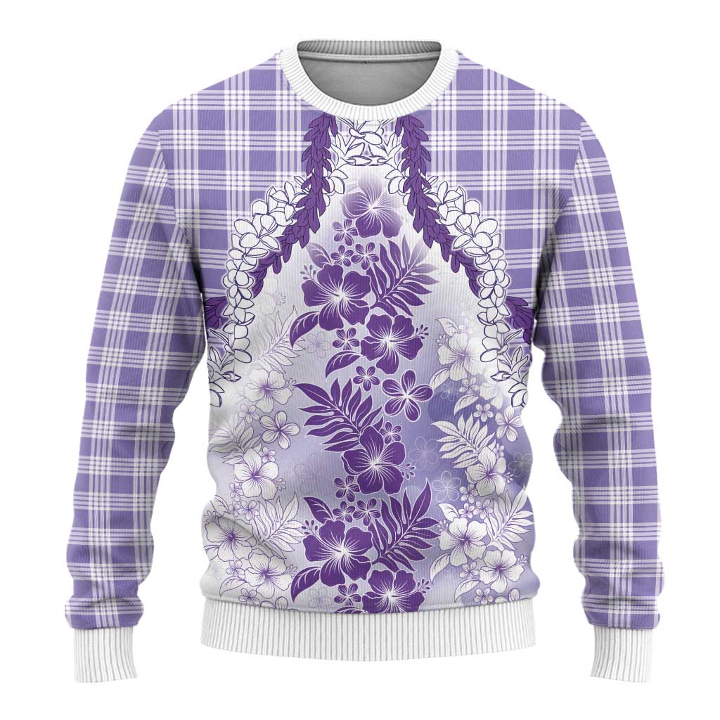 Aloha Hawaii Palaka Ugly Christmas Sweater Purple Plumeria Lei - Polynesian Pride