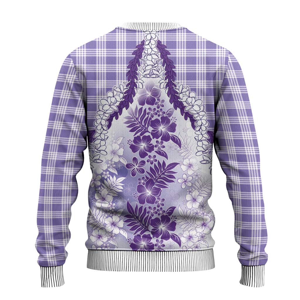 Aloha Hawaii Palaka Ugly Christmas Sweater Purple Plumeria Lei - Polynesian Pride