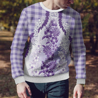 Aloha Hawaii Palaka Ugly Christmas Sweater Purple Plumeria Lei - Polynesian Pride