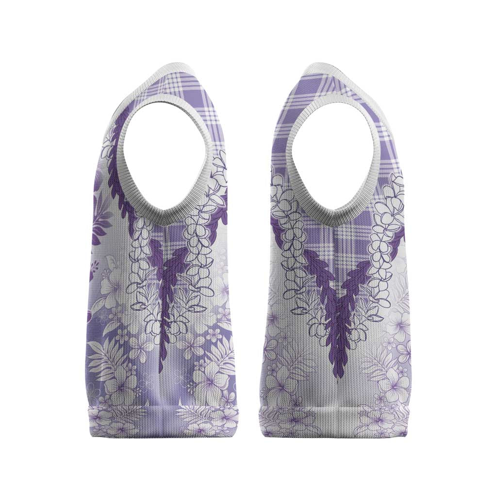 Aloha Hawaii Palaka Christmas Knitted V-Neck Vest Purple Plumeria Lei - Polynesian Pride