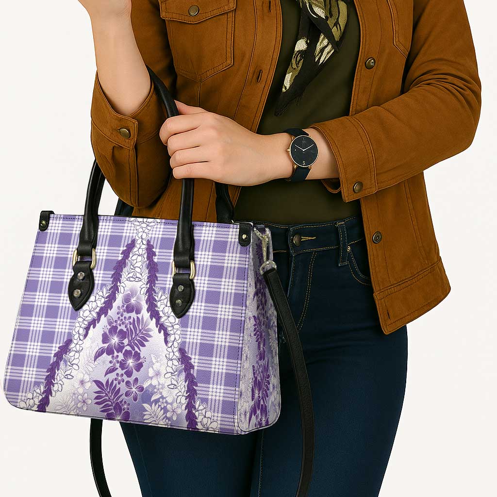 Aloha Hawaii Palaka Leather Bag Purple Plumeria Lei - Polynesian Pride