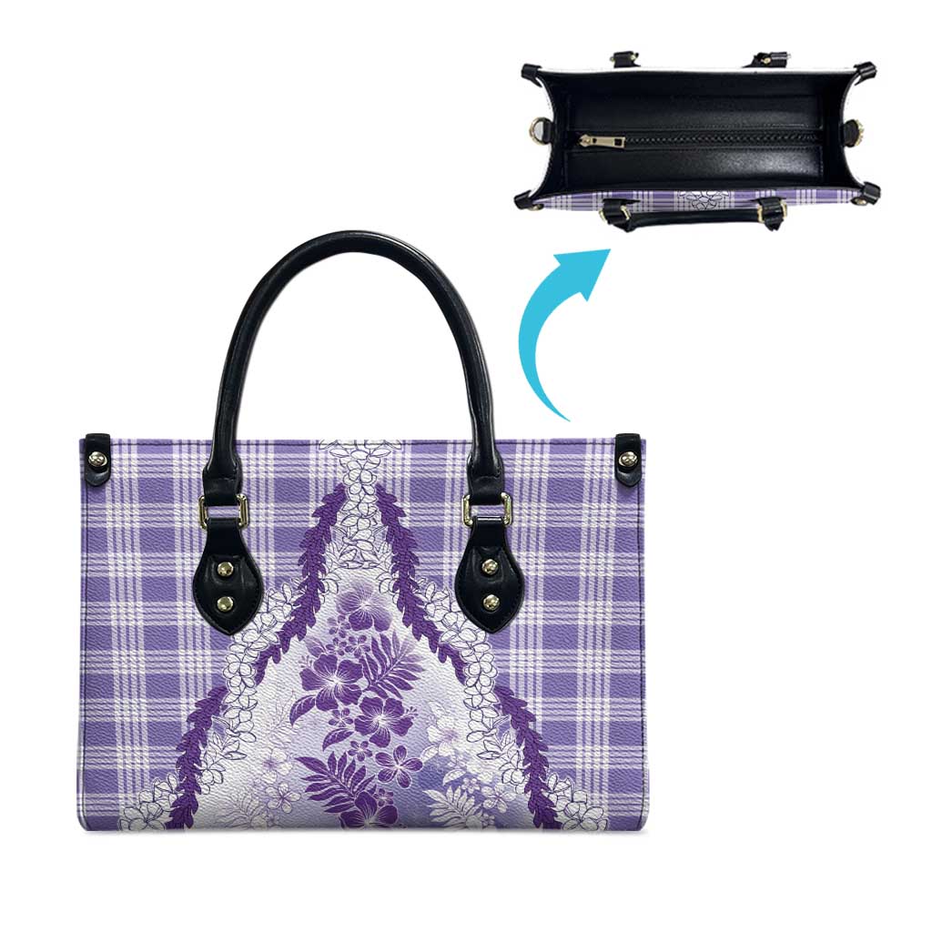 Aloha Hawaii Palaka Leather Bag Purple Plumeria Lei - Polynesian Pride