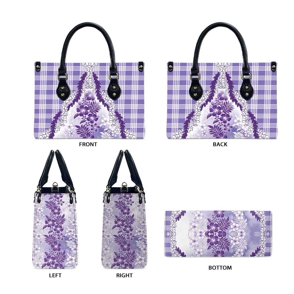 Aloha Hawaii Palaka Leather Bag Purple Plumeria Lei - Polynesian Pride