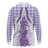 Aloha Hawaii Palaka Long Sleeve Polo Shirt Purple Plumeria Lei - Polynesian Pride