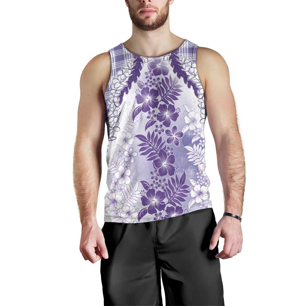 Aloha Hawaii Palaka Men Tank Top Purple Plumeria Lei LT05 - Polynesian Pride