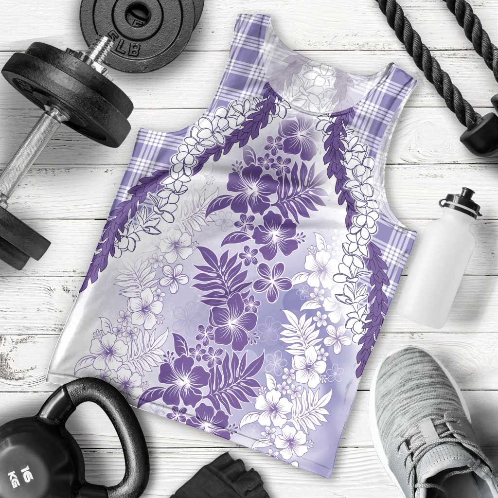 Aloha Hawaii Palaka Men Tank Top Purple Plumeria Lei LT05 - Polynesian Pride