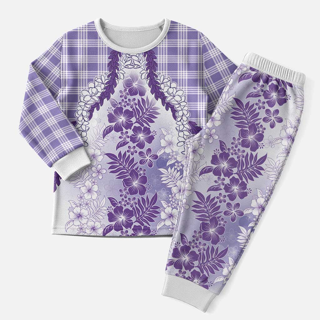 Aloha Hawaii Palaka Christmas Pajama Set Purple Plumeria Lei - Polynesian Pride