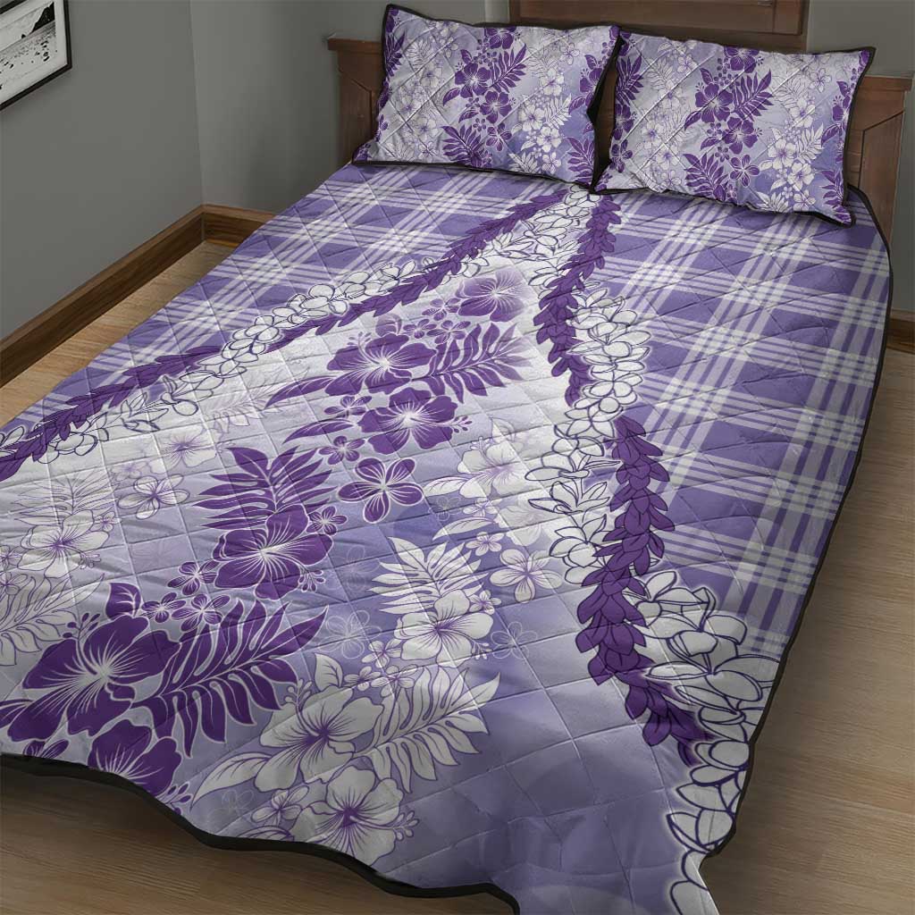 Aloha Hawaii Palaka Quilt Bed Set Purple Plumeria Lei - Polynesian Pride