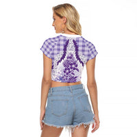 Aloha Hawaii Palaka Raglan Cropped T Shirt Purple Plumeria Lei - Polynesian Pride