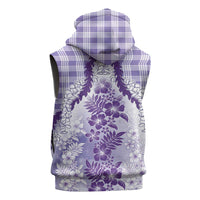 Aloha Hawaii Palaka Sleeveless Hoodie Purple Plumeria Lei - Polynesian Pride