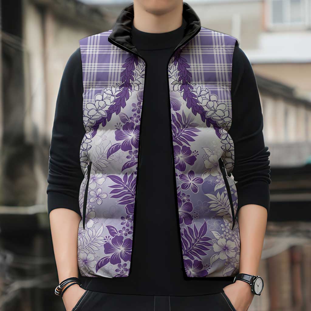 Aloha Hawaii Palaka Sleeveless Puffer Jacket Purple Plumeria Lei - Polynesian Pride