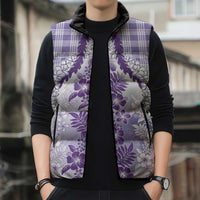 Aloha Hawaii Palaka Sleeveless Puffer Jacket Purple Plumeria Lei - Polynesian Pride
