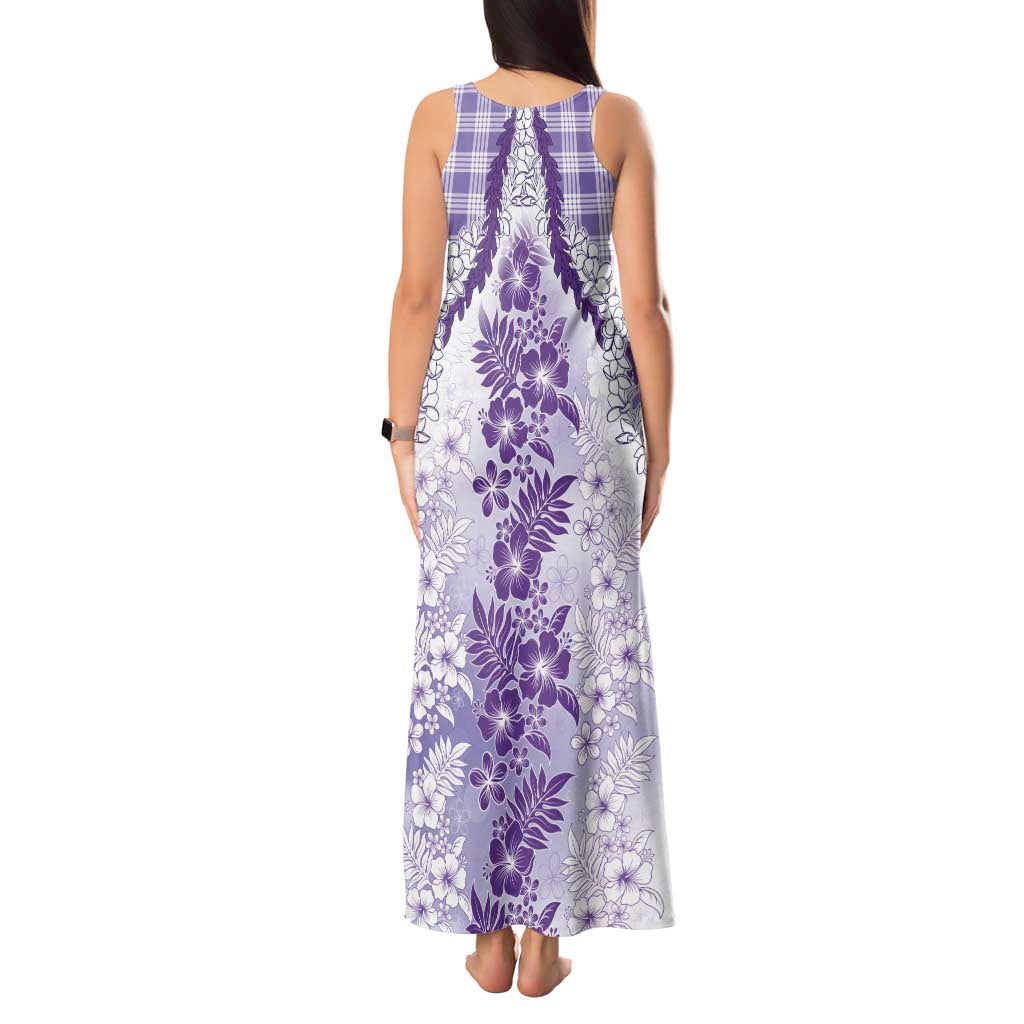 Aloha Hawaii Palaka Tank Maxi Dress Purple Plumeria Lei - Polynesian Pride