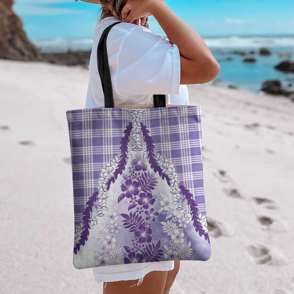 Aloha Hawaii Palaka Tote Bag Purple Plumeria Lei - Polynesian Pride