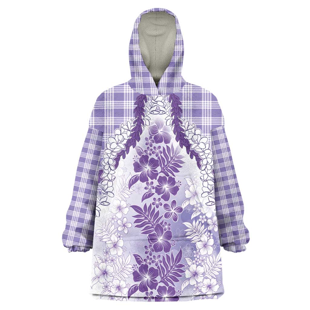 Aloha Hawaii Palaka Wearable Blanket Hoodie Purple Plumeria Lei LT05 One Size Purple - Polynesian Pride