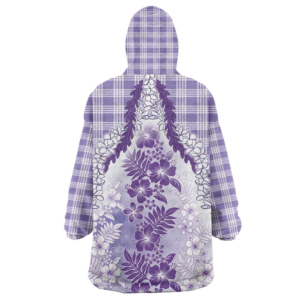 Aloha Hawaii Palaka Wearable Blanket Hoodie Purple Plumeria Lei LT05 - Polynesian Pride