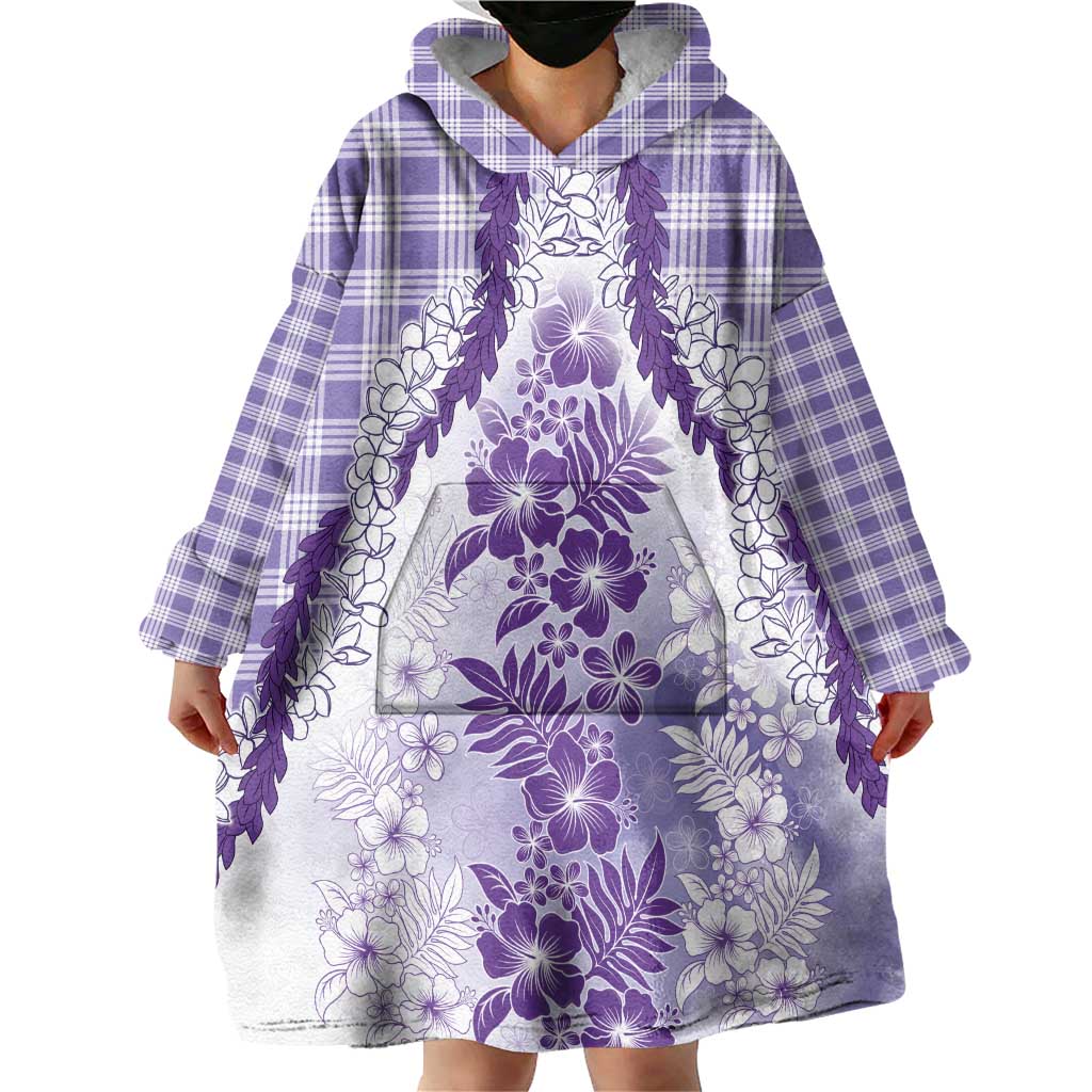 Aloha Hawaii Palaka Wearable Blanket Hoodie Purple Plumeria Lei LT05 - Polynesian Pride