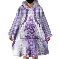 Aloha Hawaii Palaka Wearable Blanket Hoodie Purple Plumeria Lei LT05 - Polynesian Pride