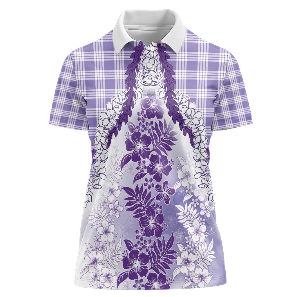 Aloha Hawaii Palaka Women Polo Shirt Purple Plumeria Lei - Polynesian Pride