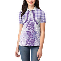 Aloha Hawaii Palaka Women Polo Shirt Purple Plumeria Lei - Polynesian Pride