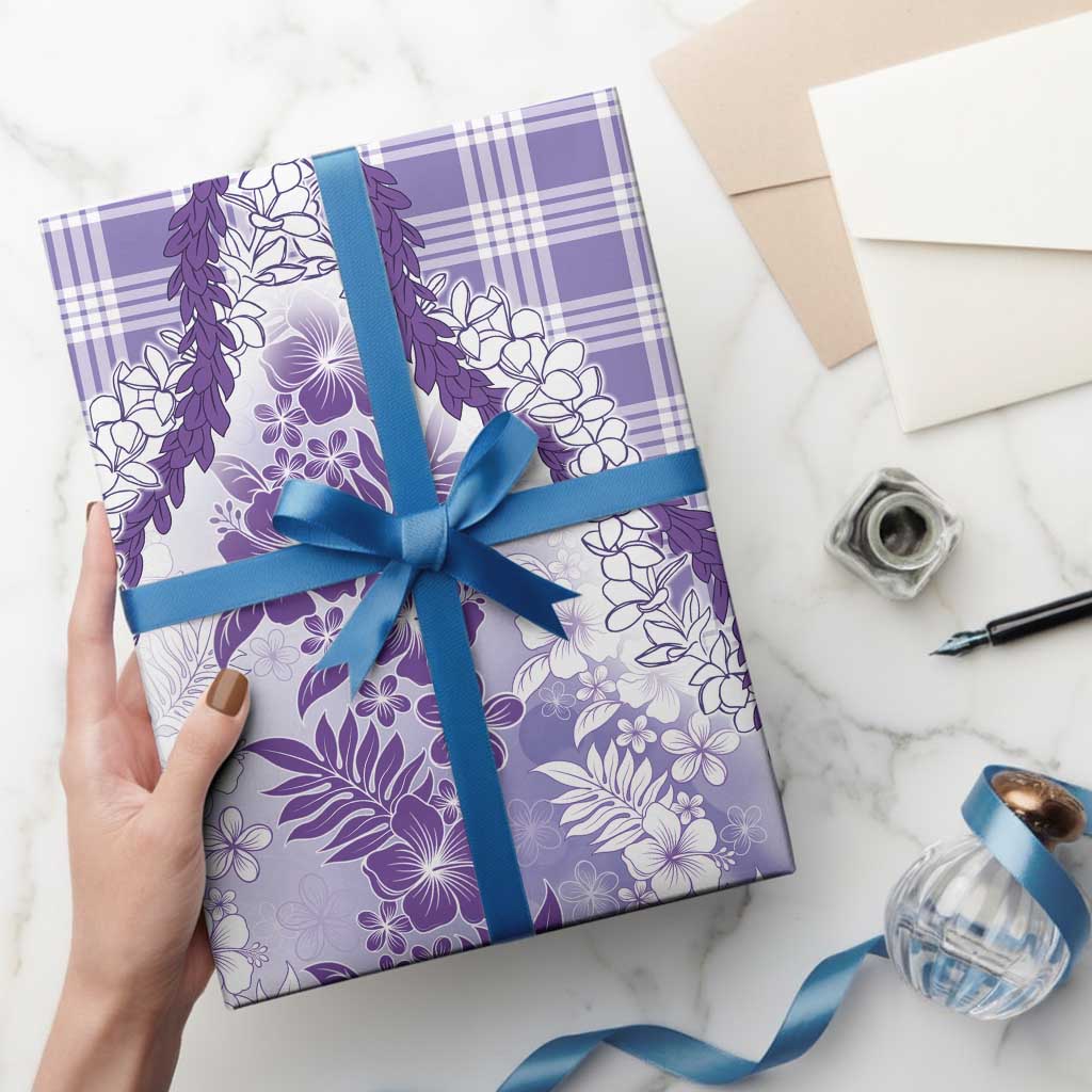 Aloha Hawaii Palaka Wrapping Paper Purple Plumeria Lei