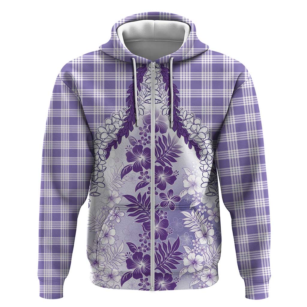 Aloha Hawaii Palaka Zip Hoodie Purple Plumeria Lei LT05 Zip Hoodie Purple - Polynesian Pride