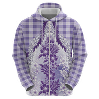 Aloha Hawaii Palaka Zip Hoodie Purple Plumeria Lei LT05 - Polynesian Pride
