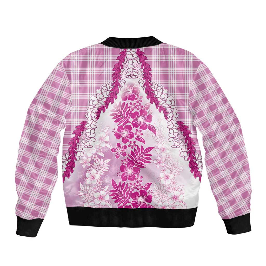 Aloha Hawaii Palaka Bomber Jacket Pink Plumeria Lei - Polynesian Pride