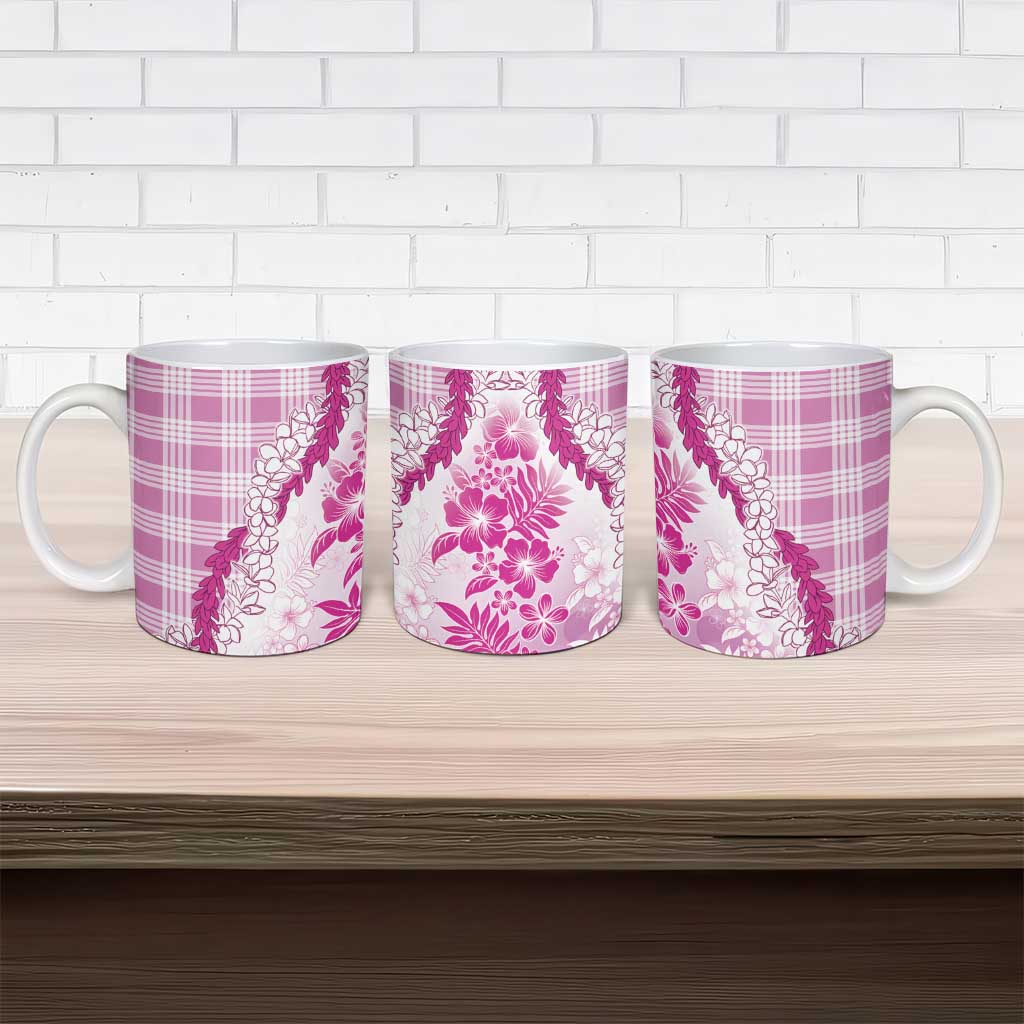 Aloha Hawaii Palaka Ceramic Mug Pink Plumeria Lei - Polynesian Pride