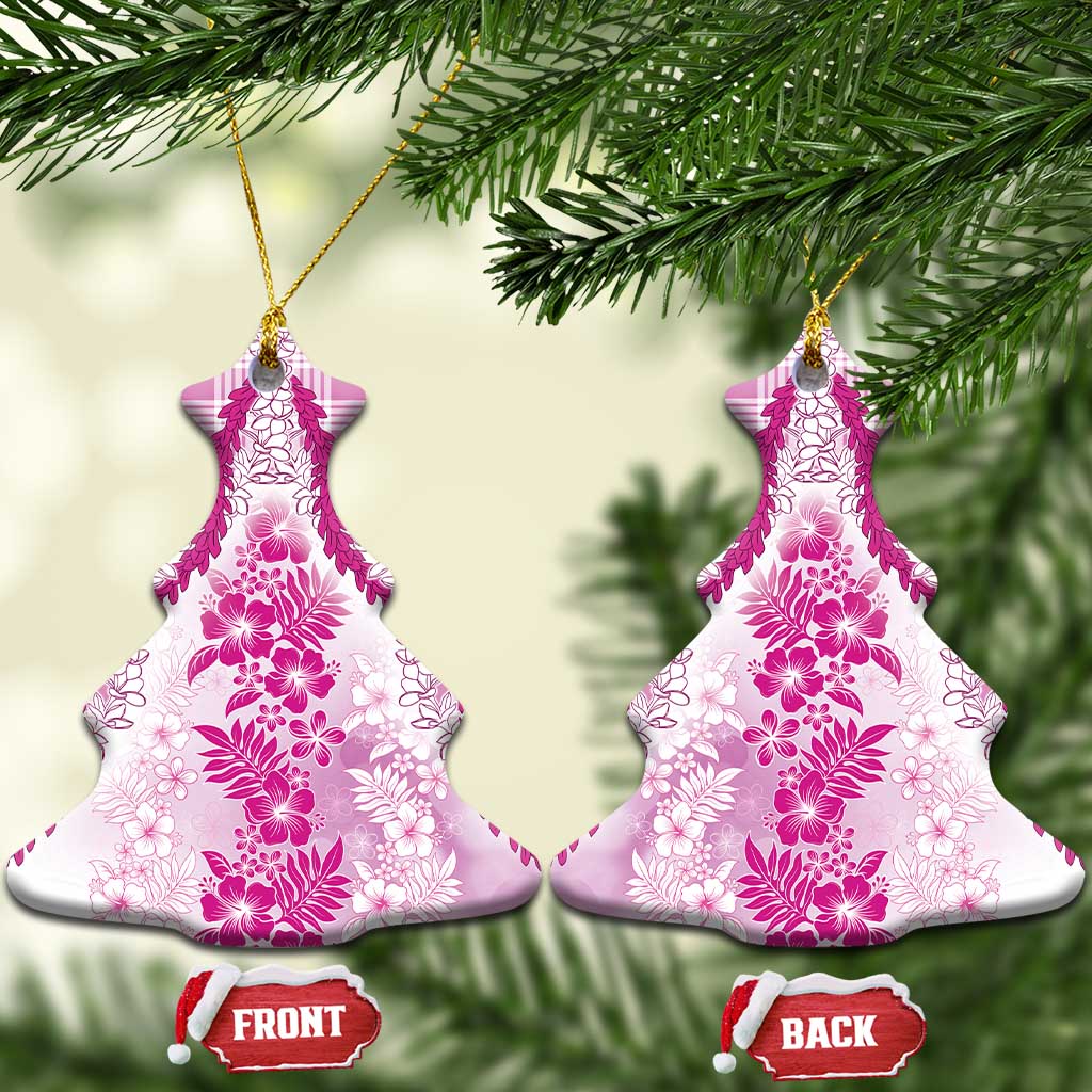Aloha Hawaii Palaka Ceramic Ornament Pink Plumeria Lei - Polynesian Pride