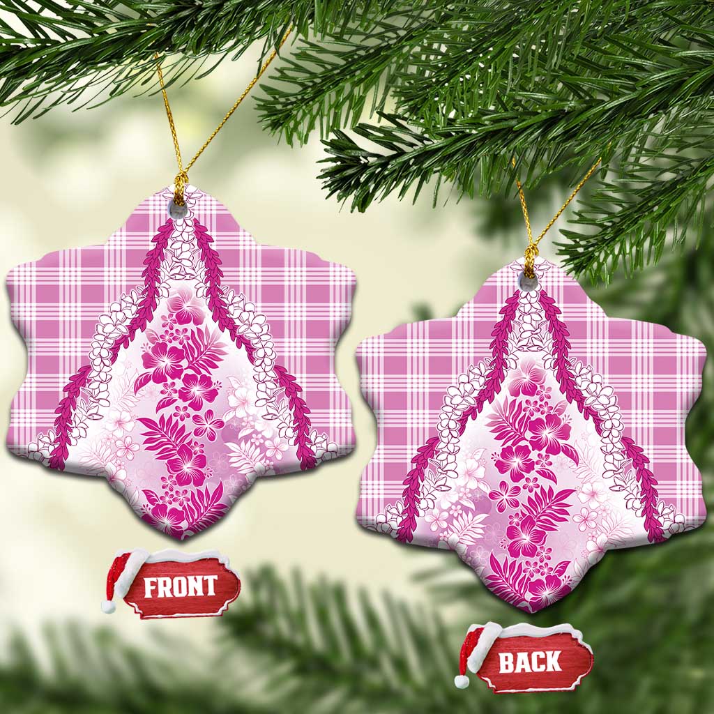 Aloha Hawaii Palaka Ceramic Ornament Pink Plumeria Lei - Polynesian Pride
