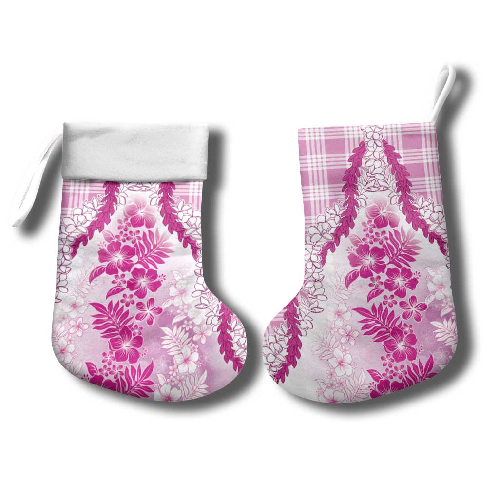 Aloha Hawaii Palaka Christmas Stocking Pink Plumeria Lei - Polynesian Pride