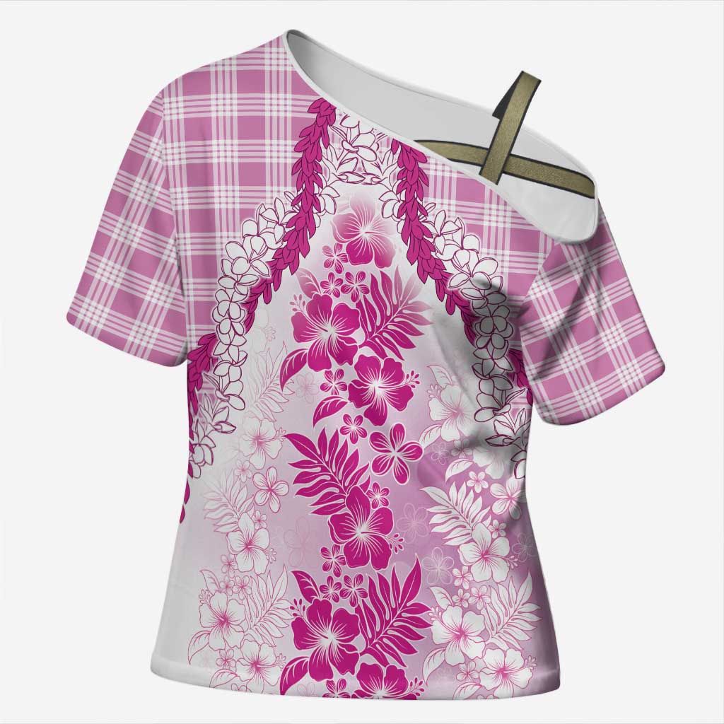 Aloha Hawaii Palaka Cross Shoulder Shirt Pink Plumeria Lei LT05 Female Pink - Polynesian Pride
