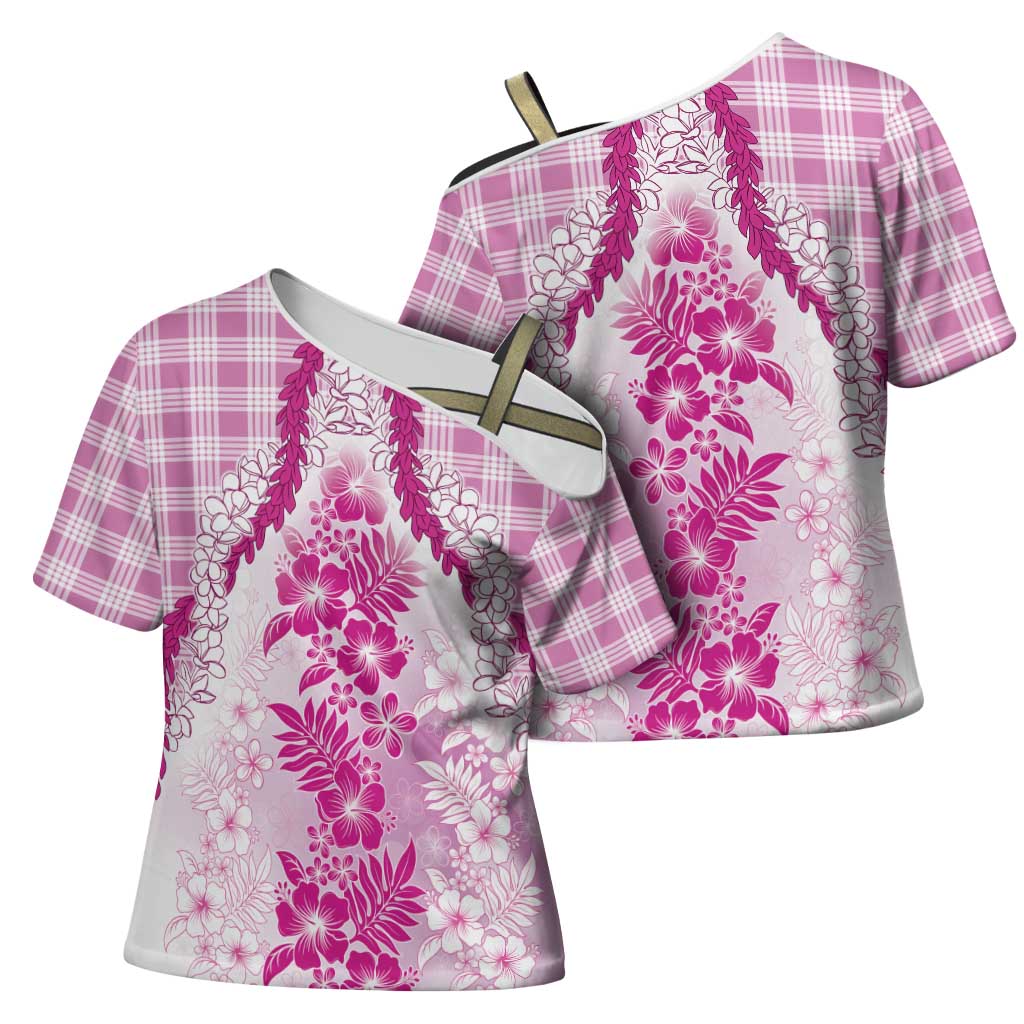 Aloha Hawaii Palaka Cross Shoulder Shirt Pink Plumeria Lei LT05 - Polynesian Pride