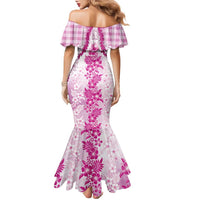 Aloha Hawaii Palaka Family Matching Mermaid Dress and Hawaiian Shirt Pink Plumeria Lei - Polynesian Pride