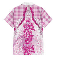 Aloha Hawaii Palaka Family Matching Off Shoulder Maxi Dress and Hawaiian Shirt Pink Plumeria Lei - Polynesian Pride