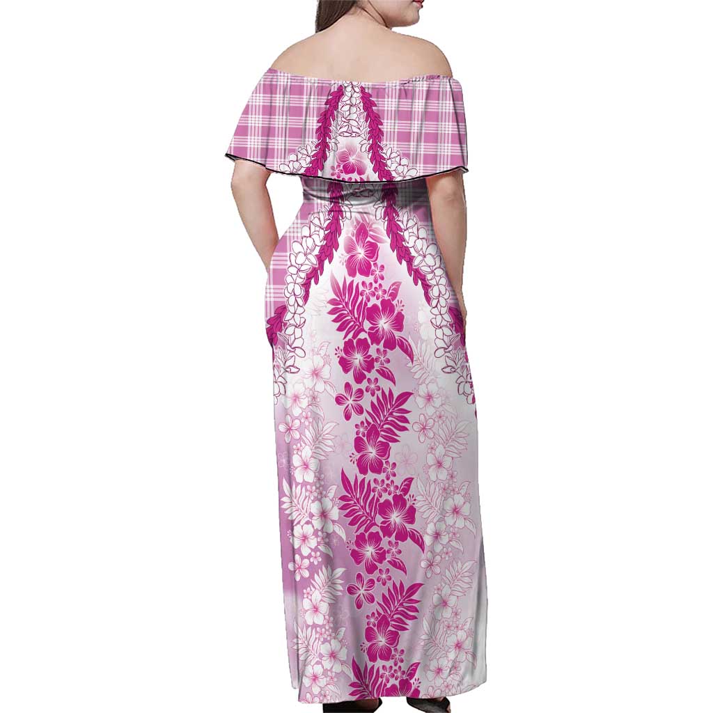Aloha Hawaii Palaka Family Matching Off Shoulder Maxi Dress and Hawaiian Shirt Pink Plumeria Lei - Polynesian Pride