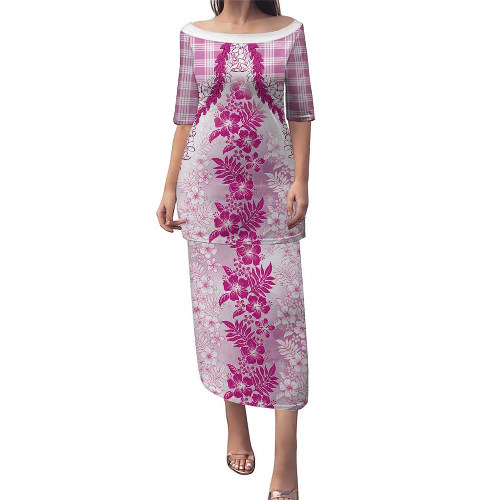 Aloha Hawaii Palaka Family Matching Puletasi and Hawaiian Shirt Pink Plumeria Lei - Polynesian Pride