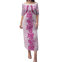 Aloha Hawaii Palaka Family Matching Puletasi and Hawaiian Shirt Pink Plumeria Lei - Polynesian Pride