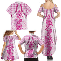 Aloha Hawaii Palaka Family Matching Summer Maxi Dress and Hawaiian Shirt Pink Plumeria Lei - Polynesian Pride
