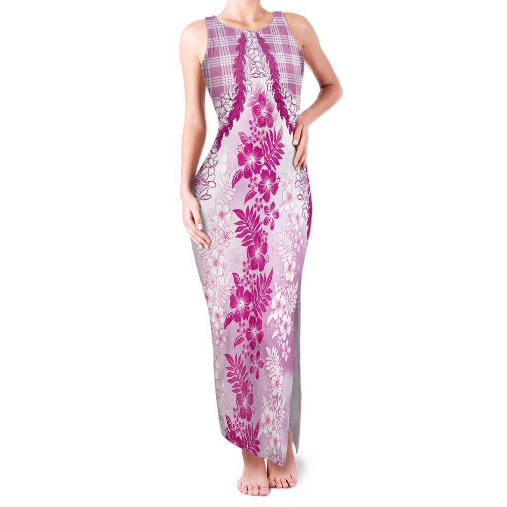 Aloha Hawaii Palaka Family Matching Tank Maxi Dress and Hawaiian Shirt Pink Plumeria Lei - Polynesian Pride