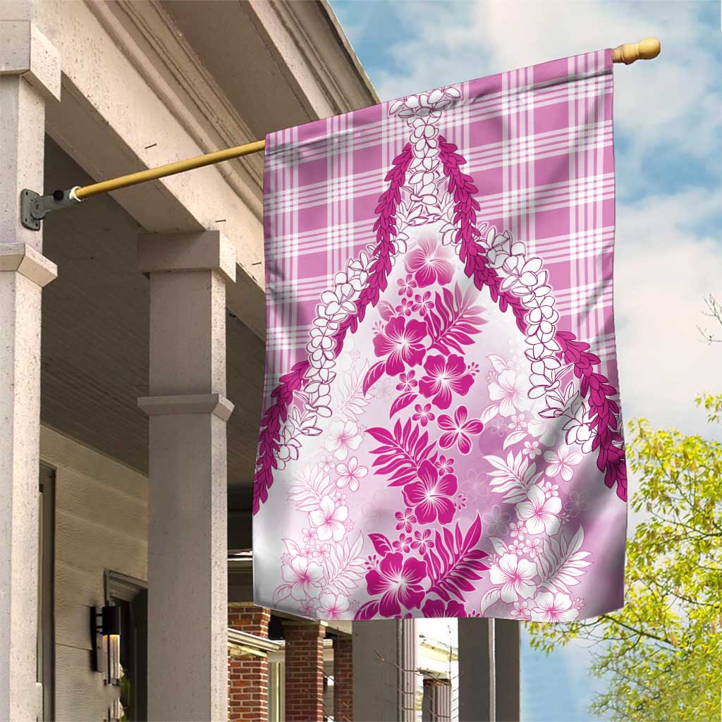 Aloha Hawaii Palaka Garden Flag Pink Plumeria Lei - Polynesian Pride