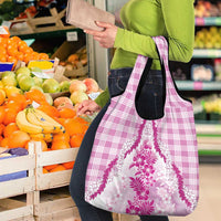 Aloha Hawaii Palaka Grocery Bag Pink Plumeria Lei - Polynesian Pride