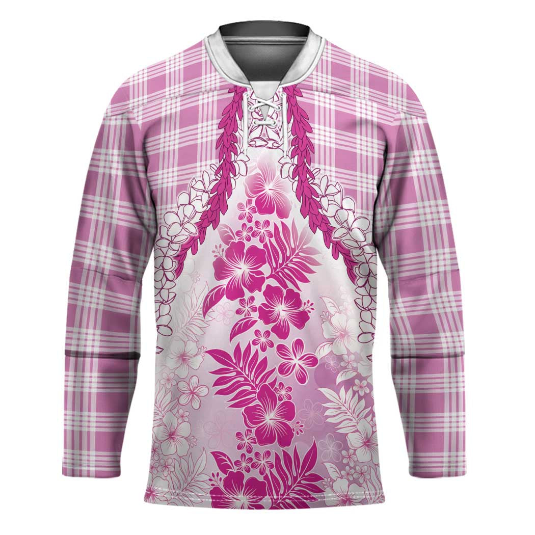 Aloha Hawaii Palaka Hockey Jersey Pink Plumeria Lei LT05 Unisex Pink - Polynesian Pride