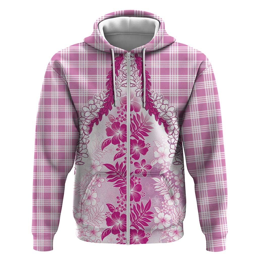 Aloha Hawaii Palaka Hoodie Pink Plumeria Lei - Polynesian Pride