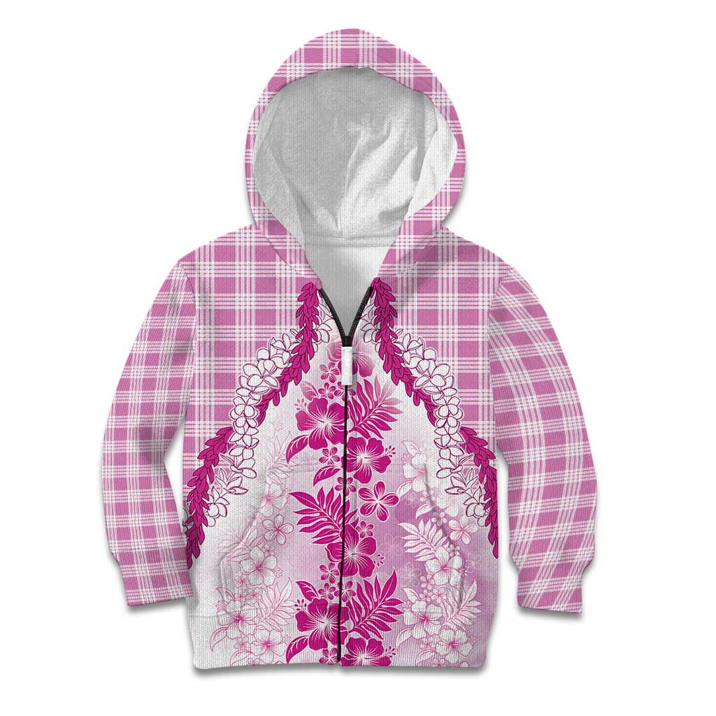 Aloha Hawaii Palaka Kid Hoodie Pink Plumeria Lei - Polynesian Pride
