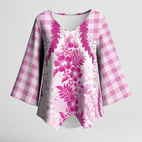 Aloha Hawaii Palaka Kimono Sleeve Blouse Pink Plumeria Lei LT05 Female Pink - Polynesian Pride