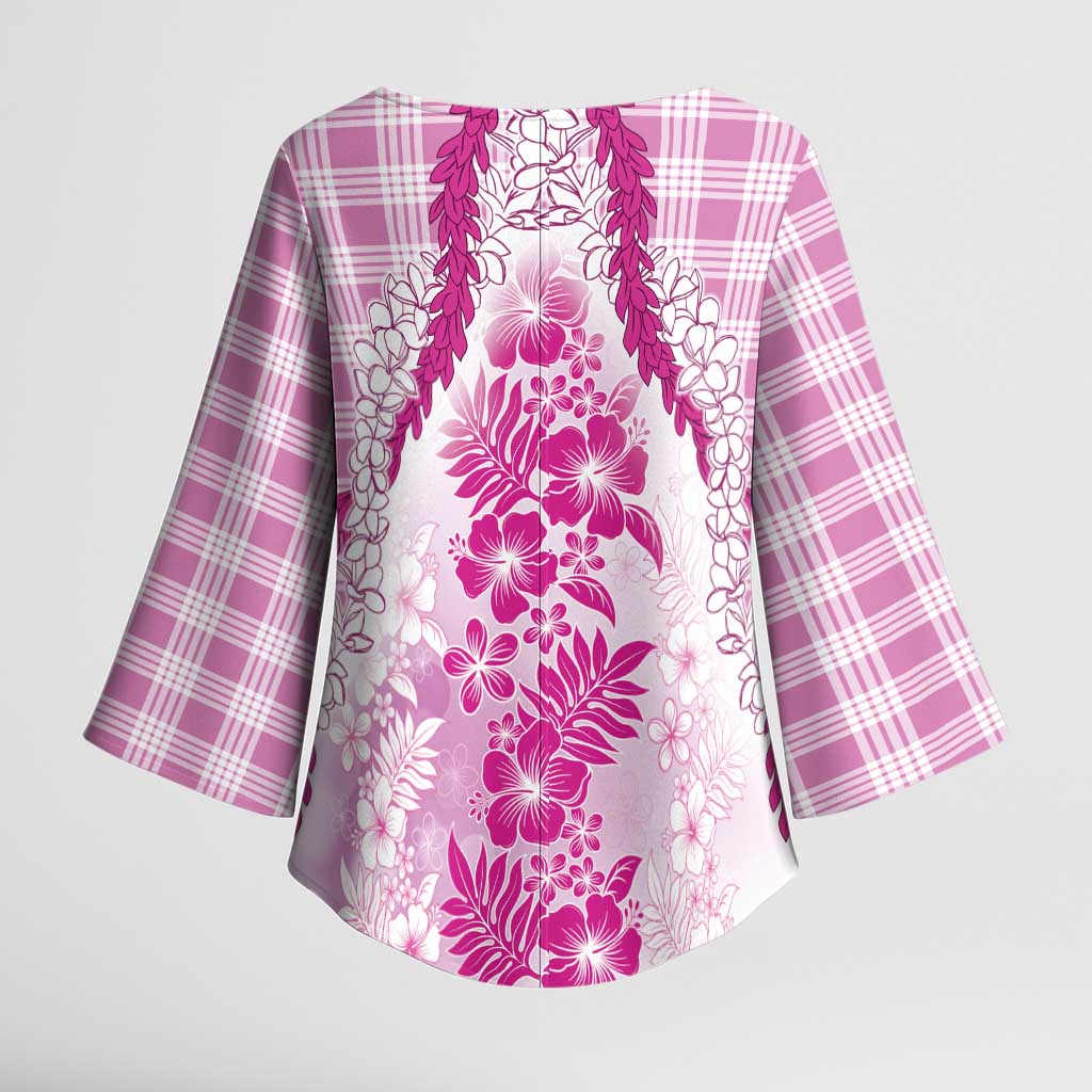 Aloha Hawaii Palaka Kimono Sleeve Blouse Pink Plumeria Lei LT05 - Polynesian Pride