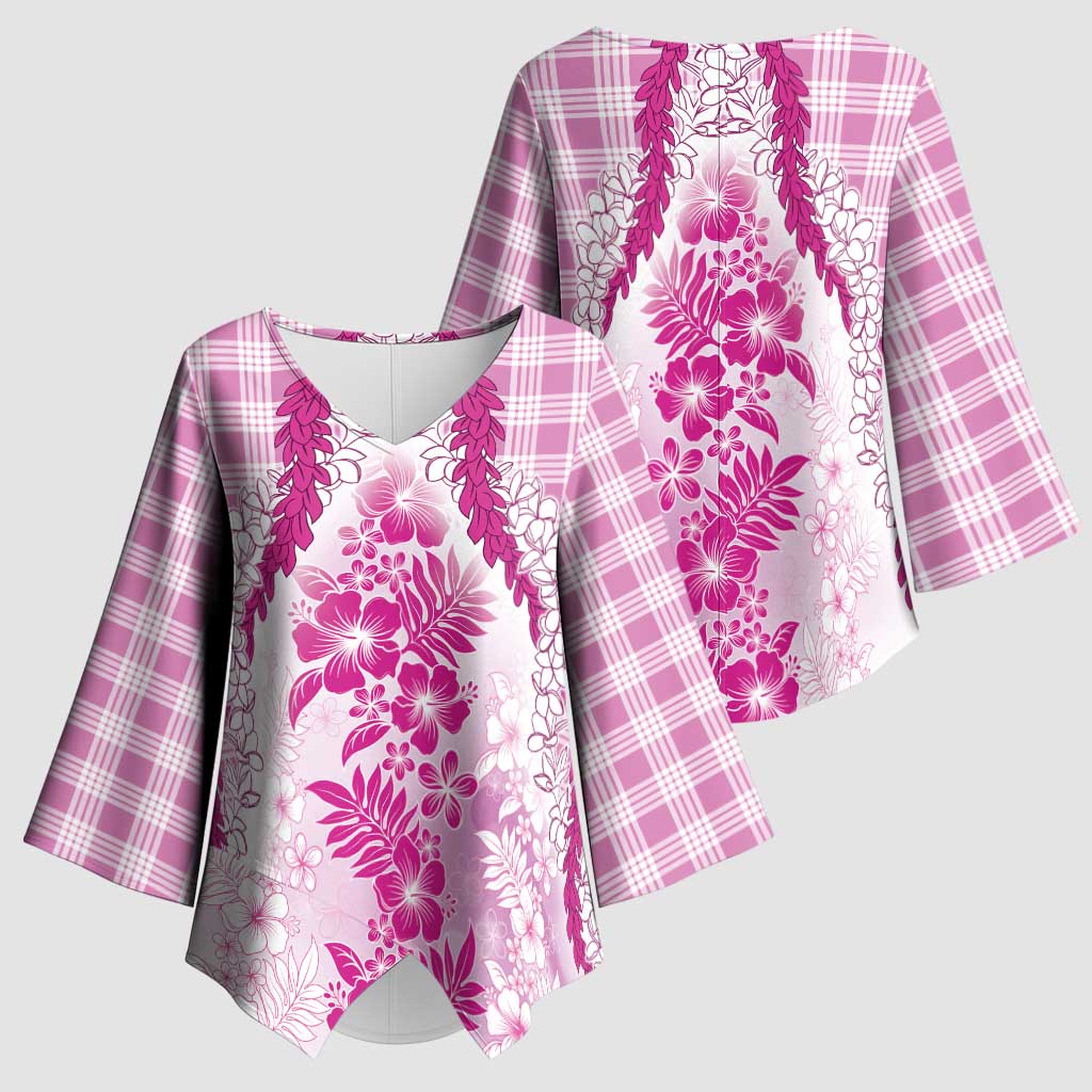 Aloha Hawaii Palaka Kimono Sleeve Blouse Pink Plumeria Lei LT05 - Polynesian Pride
