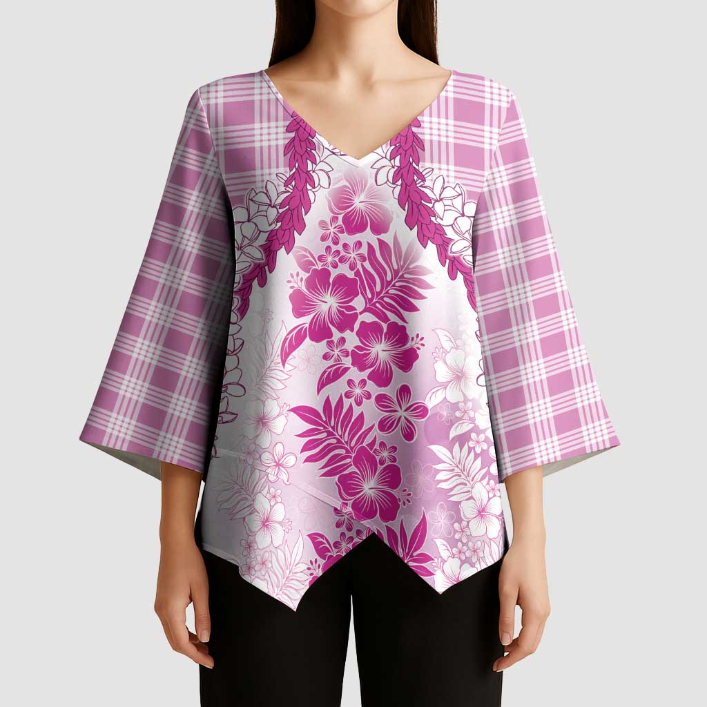 Aloha Hawaii Palaka Kimono Sleeve Blouse Pink Plumeria Lei LT05 - Polynesian Pride